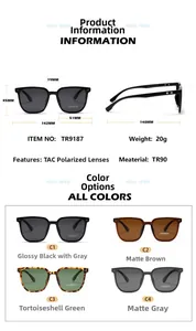 Detaillierte Größenangaben und Farbauswahl der leichten TR90 polarisierten Sonnenbrille