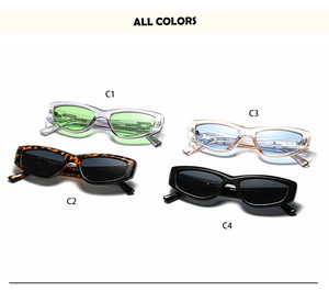 Detail view of 95173 narrow cat-eye sunglasses in four retro colorways with CE certification