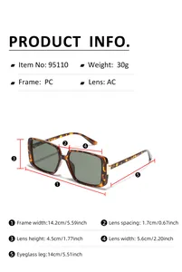 Detailed size chart for retro rectangular sunglasses with PC frame and AC lens