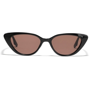 Lunettes de soleil œil-de-chat rétro avec monture noire épaisse et verres teintés marron