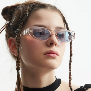 Fashion Cat Eye Sunglasses UV400 PC Frame AC Lens Metal Detail Retro Narrow Rectangle Sun Glasses For Women Daily Outfit