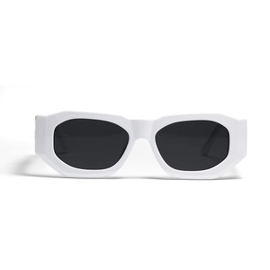 Vintage chunky white rectangular sunglasses with dark lenses for women 2024 fashion style