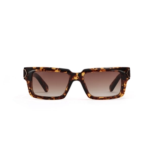 Y2K style square tortoise sunglasses with gradient brown lenses and gold metal accents