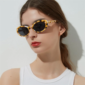 Lunettes de soleil ovales femme à motif tournesol, monture blanche et verres gris