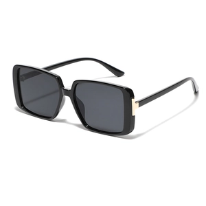 Classic black rectangular sunglasses with large frame and gold T-shaped metal hinges