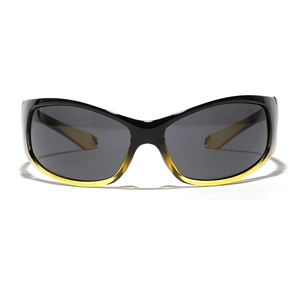Y2K futuristic cycling sunglasses with black to yellow gradient frame and gray lenses