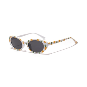Lunettes de soleil ovales blanches avec imprimé ananas jaune et verres de protection