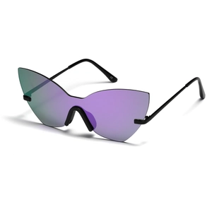 Lunettes de Soleil Oeil de Chat Sans Monture Oversize Forme Ailes de Papillon Cadre en Métal UV400 Lentille Miroir Fête Hommes Femmes