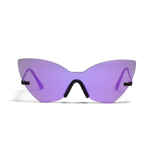 Lunettes de soleil œil de chat sans monture avec verres violets et détails noirs