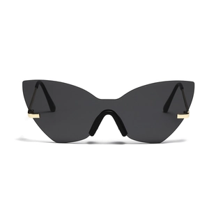 Lunettes de soleil œil-de-chat sans monture avec verres noirs et détails dorés