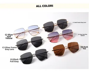 Detailed view of polygon sunglasses in six assorted frame and lens color options