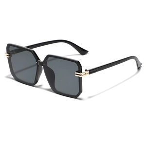 Classic oversized square black sunglasses with golden accents and dark lenses