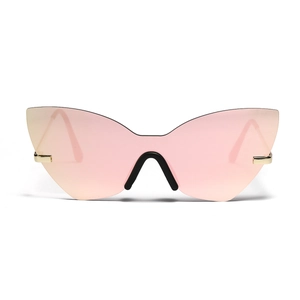 Lunettes de soleil papillon roses sans monture avec détails dorés et verres œil de chat