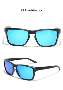 Detail view of TR90 polarized sunglasses with C3 blue mirror lenses and black square frame