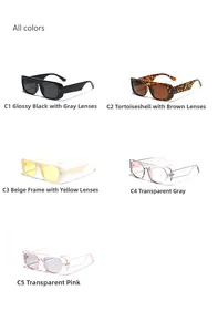 Detailed view of square Y2K sunglasses in five color variants from C1 to C5