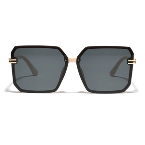 Classic black and gold oversized square sunglasses with stylish grey translucent lenses