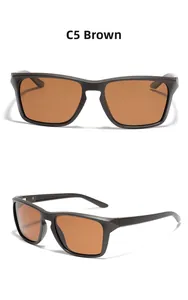 Detail view of TR90 polarized sunglasses in matte dark grey with C5 tea color lenses