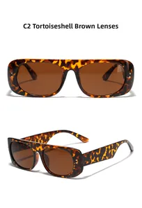 Detail view of square tortoiseshell sunglasses with brown lenses from multiple angles