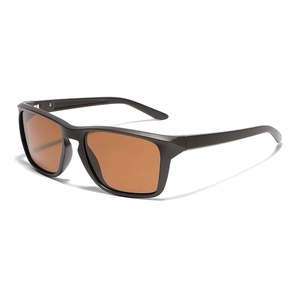 Classic square TR90 polarized sunglasses with matte black frame and amber brown lenses