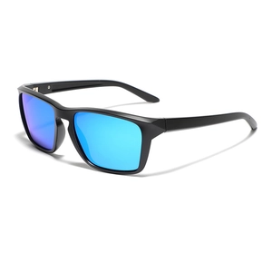Classic TR90 square polarized sunglasses with blue mirrored lenses and black frame