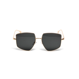 Oversized geometric sunglasses with gold metal frame and dark grey polygonal lenses