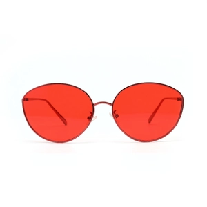 Lunettes de soleil punk ovales avec monture métallique rouge et verres rouges translucides