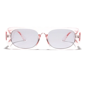2024 Y2K square oversized sunglasses with transparent pink frame and grey lenses
