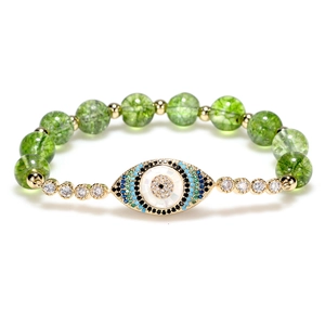 Fashion Evil Eye Beaded Bracelet For Women Copper Gold Plated Peridot Zirconia Protection Charm Mysterious Jewelry Gift