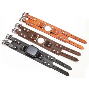 Retro punk style leather iWatch band with metal rivets in black and brown colors