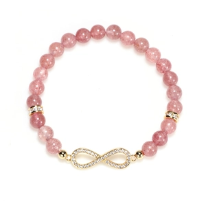 Bracelet en cristal fraise avec symbole infini doré et pierres en zircone pour femme