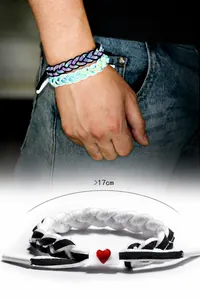 Holographic reflective braided shoelace bracelet with heart buckle and iridescent finish
