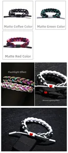 Macro detail of braided reflective shoelace bracelets with heart buckles and adjustable locks
