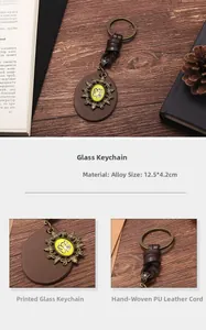 Detailed view of Virgo zodiac keychain featuring leather and bronze alloy elements