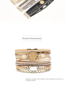 Detailansicht des 19x4,3cm Boho-Armbands mit Strasssteinen und künstlichen Perlen