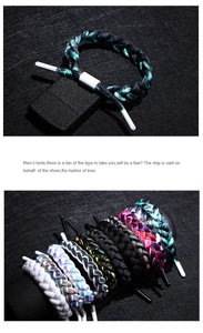 Close-up of holographic reflective braided shoelace bracelets with adjustable buckles