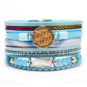 Bohemian Multi Layer PU Leather Bracelet With Rhinestone Artificial Pearl Alloy Magnetic Clasp Vintage Ethnic Hand Wrap
