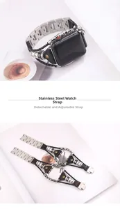 Vue détaillée du bracelet ajustable en acier inoxydable et cuir pour montres connectées
