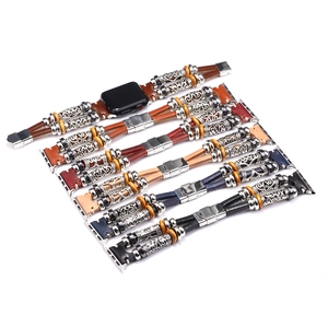 Echt lederen bandjes voor Apple Watch met boho metalen buisjes en kralen in vijf kleuren