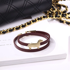 Dachshund Dog Charm Double Wrap Synthetic Leather Bracelet Alloy Animal Pendant Fashion Wristband Simple Jewelry For Women