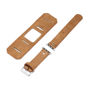 Vintage brown leather band for iWatch with wide cuff and matte retro finish