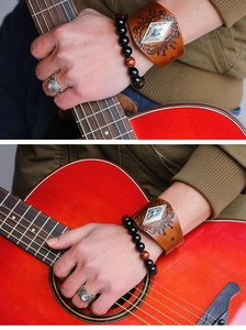 Détails du bracelet en cuir vintage avec pierre turquoise et ensemble de bracelets
