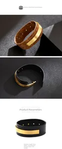 Vue détaillée des ferrures en acier doré en U sur les bracelets en cuir PU et liège
