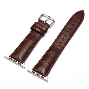 Dark brown crocodile-embossed leather strap with silver buckle for Apple Watch
