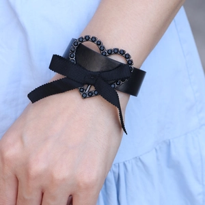 Bracelet de Montre en Cuir PU pour Femme avec Décoration de Nœud et Cœur en Strass Style Punk Doux Accessoire