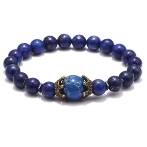 Bracelet punk pour hommes en pierre de lave et œil de tigre avec perles de lapis-lazuli
