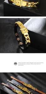 Détail de bracelets en cuir PU avec chaîne en alliage et boucle en trois couleurs