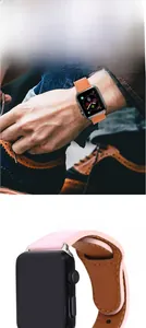 Macro detail of soft PU leather watch band with durable stitching for smartwatches