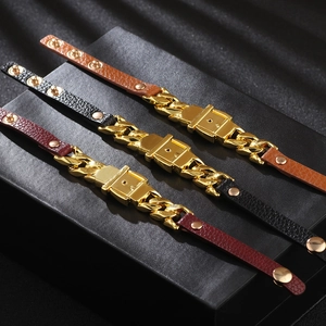 Bracelets chic en cuir PU avec chaîne dorée et boutons-pression réglables en trois couleurs