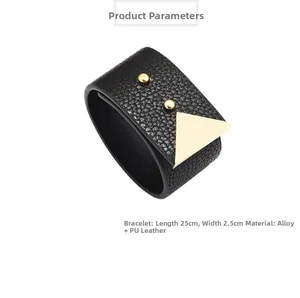 Detailed product dimensions for the black faux leather bracelet with gold alloy buckle