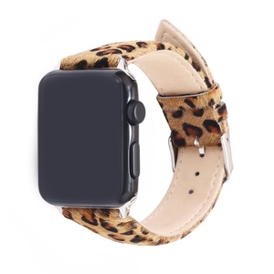 Leopard-Echtfell-Armband mit silberner Schnalle passend für Apple Watch Modelle